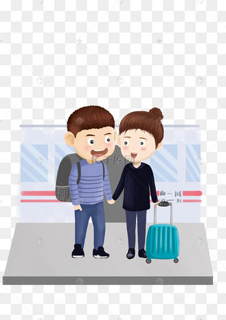 手绘春运下车插画