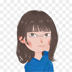 手绘卡通咬手指女孩