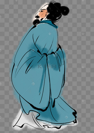 古代背手人物水墨