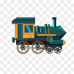 深绿色复古火车插画