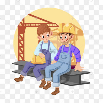 坐在钢筋上休息的工人