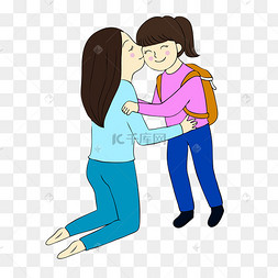 开学日女孩向妈妈道别