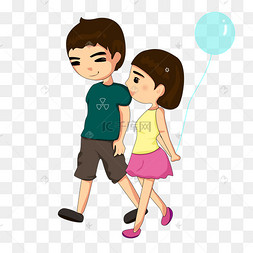 卡通可爱小情侣并排走