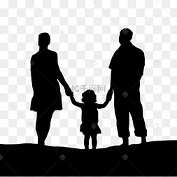 温馨简易一家人牵手行走背影图
