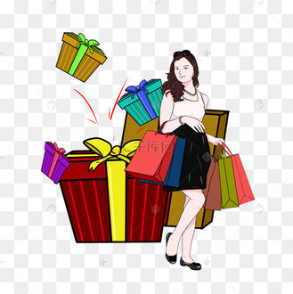 手绘双十一抢购美女人物插画