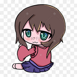 手绘q版人物坐着的女孩png格式
