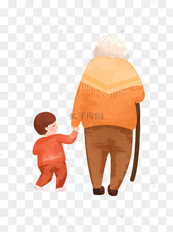 手绘卡通祖孙情可商用元素