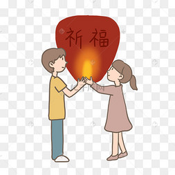 祈福的女孩孔明灯插画