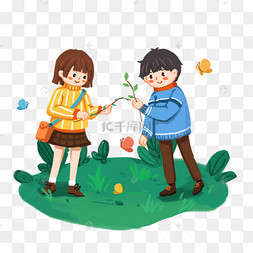 png下载psd蝴蝶小黄花水墨画png免抠素材下载 png下载psd春天树枝黄色