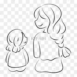 母亲节形象线稿母女的背影矢量免