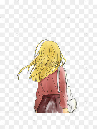 金发小女孩psd手绘人物背影