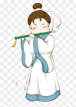 古风q版吹笛儒士素材