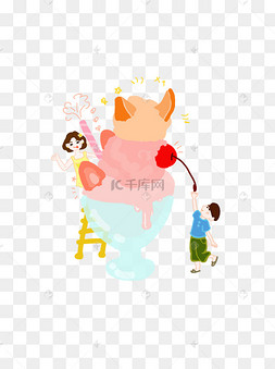 手绘卡通人物享受美食之冰淇淋可