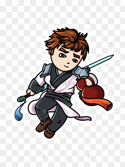 手绘卡通男孩练剑元素