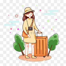 仿mbe效果带着行李去旅行的女孩