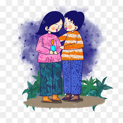 卡通风格地球一小时情侣点燃蜡烛