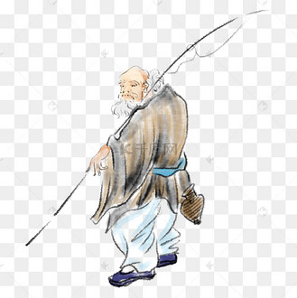 黄色的渔翁钓鱼插画