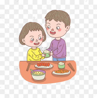 手绘人物夫妻日常吃饭