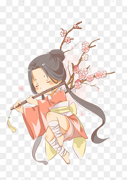 吹笛子的梅花少女