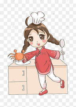 大闸蟹q版女生插画