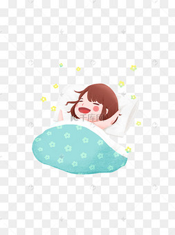 早安元素卡通可爱蓝色清新早起睡