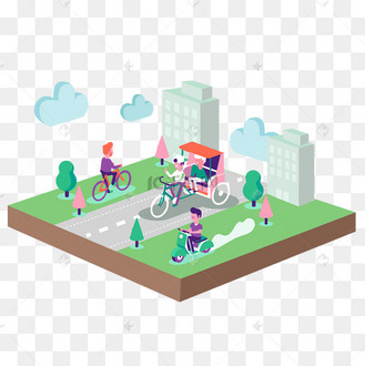 黄包车马路旅行2.5立体风格矢量免抠图