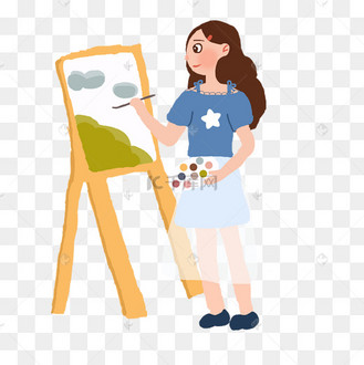 正在专心绘画的女生插画