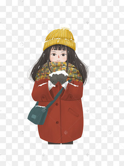 冬天卡通捧着雪的女孩