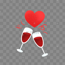 卡通手绘情人节红酒干杯