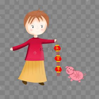 手绘元宵节提灯笼小女孩