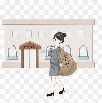 商业卡通办公人物银行取钱手绘插画