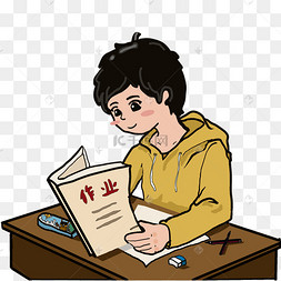 认真检查作业的学生