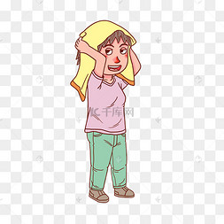 卡通人物洗头发少女
