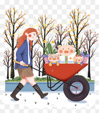 小清新猪年推着一窝猪的人