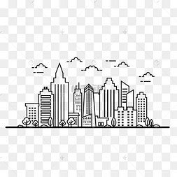 高楼大厦天际线剪影城市线条剪影手绘线描城市剪影手绘线条城市上海