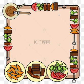 矢量手绘卡通烧烤美食边框对话框