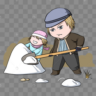 铲雪的劳动手绘插画