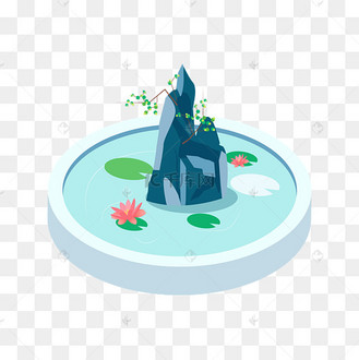 矢量手绘卡通假山花坛