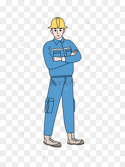 蓝衣服黄帽子的工人插画png图片