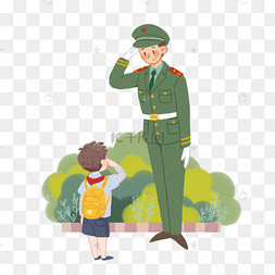 八一建军节军人孩子敬礼手绘