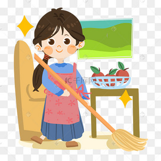 卡通慈祥妈妈做家务png素材