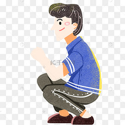 紫色蹲着的男孩元素