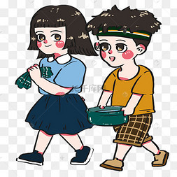 五一劳动节姐弟俩端着水盆打扫家
