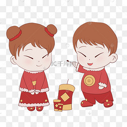 放鞭炮的红色福娃