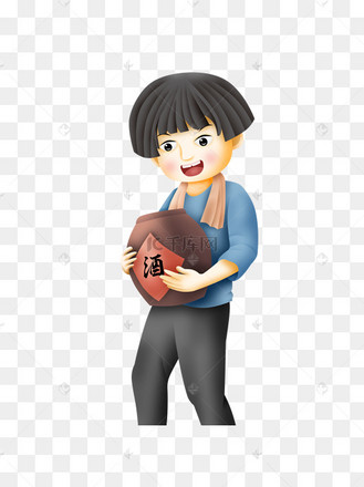 抱着酒坛子的小男孩psd人物设计