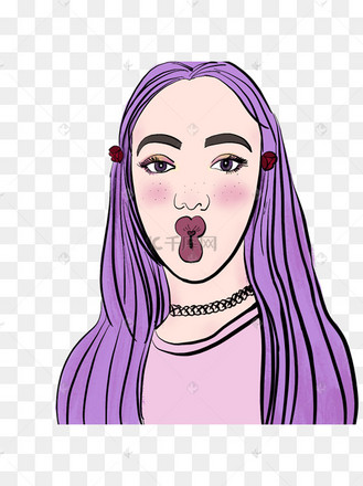 七夕情人节嘟嘟嘴唇女孩插画设计元素