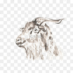 羊的头部水墨画png免抠素材