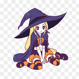 万圣节巫女女孩手绘卡通元素巫毒娃娃面具墓碑女巫道具暗黑抽象剪贴画