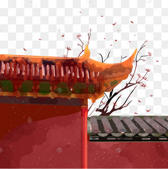 故宫屋檐水彩建筑素材