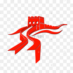 长城剪纸剪影红色中国古代建筑防
